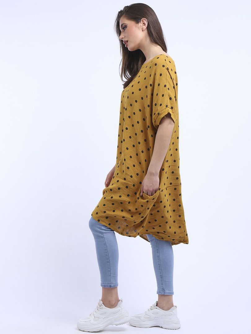 Bianca Linen Spotted Dress Mustard image 2